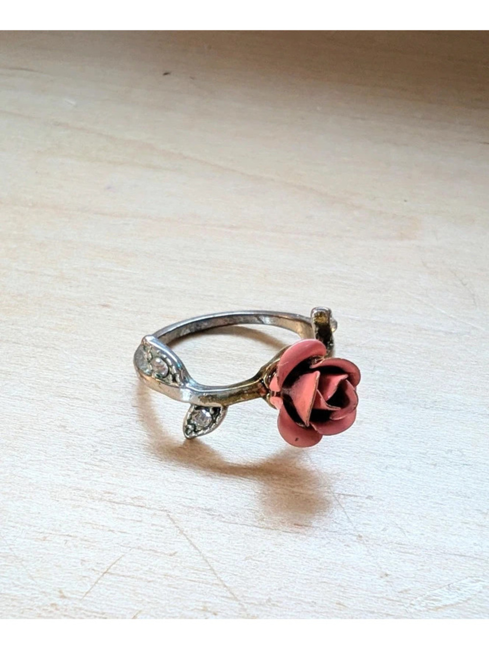 Vintage Pink Metal Rose Ring size 5.5